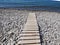 Wooden path to the sea. Flooring of on the path to the sea