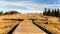 Wooden path at the top of schockl mountain in Graz Austria leading to view point