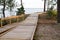 Wooden pathway boards to hourtin beach lake sea of Maubuisson Carcans France