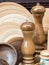 Wooden pepper mills and wooden plates