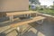 Wooden picnic table with bench at a house in Del Mar Southern California