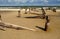 Wooden pier destroyed by storm.