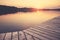 Wooden pier at Lipie Lake at sunset, selective focus, color toning applied, Strzelce Krajenskie, Poland