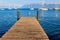 Wooden pier overlooking the Alps and Lake Geneva, Switzerland