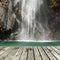 Wooden pier and waterfall