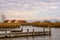 Wooden piers in Neusiedler See in town Rust, Austria