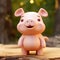 Wooden Pig Figurine With Lively Facial Expressions And Soft Edges