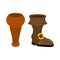 Wooden pirate leg and boot. wood filibuster prosthesis. filibuster footwear