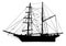 Wooden pirate ship vector silhouette. Sail boat.