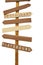 Wooden plank directional road sign with empty pointing arrows