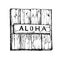 Wooden plank. Lettering phrase - Aloha. Wood texture, illustration. Graphic hand drawn painted illustration.