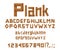 Wooden planks font letters, digits, symbols type