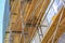 Wooden planks on scaffolding in construction