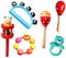 wooden and plastic rattles for children