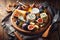 Wooden plate with assorted cheeses.