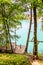 Wooden platform and a beautiful blue lake, playground