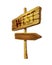 Wooden pointer to west. Arrow sign with direction indicator.