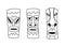 Wooden Polynesian Tiki Idols and Carved Head Mask Line Vector Set