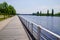 Wooden pontoon aside river coast in Vichy city France