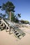 Wooden pontoon to access the oyster huts on the Plage du Canon in Cap Ferret Arcachon France