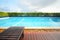 Wooden pool bed at the swimming pool