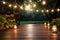 Wooden porch with lights opens to charming garden pathway beyond
