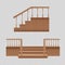 Wooden porch staircase set - home entrance stairs from front and side view