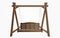 Wooden porch swing bench hanging on frame