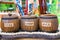 Wooden pots with labels