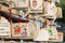 Wooden prayer tablets at a Yasaka-jinja Shrine. a famous shrine in the Ancient city of Kyoto, Japan.