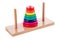 Wooden puzzle tower of hanoi with color rings isolated on white background. Toy for kids