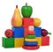 Wooden pyramid, fruits, cubes education kit