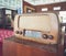 Wooden radio on table Retro style home decoration