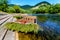 Wooden rafting boats on shore of Dunajec river, Pieniny Mountains