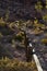 Wooden rail fence in desert landscape