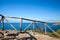 Wooden railing on coast of Mediterranean sea