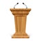 Wooden realistic podium or pedestal with microphone