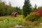 Wooden red cottage houses in Sweden