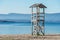 Wooden rescue tower on the beach