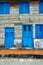 Wooden retro blue door and widows