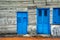 Wooden retro blue door and widows