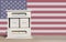 Wooden retro calendar with free date on the background of the USA flag. Calendar template for writing holiday dates of America and