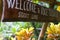 Wooden Rice terrace welcome signage near plantations