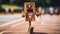 A wooden robot standing on a tennis court. Generative AI image.