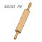 Wooden Rolling Pin. Pastry Kitchen Collection. EPS10 Vector. Hand Drawn Doodle Style Realistic Illustration.