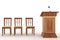 Wooden Rostrum Stand with Microphone and three chairs