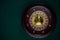 Wooden Roulette Drum on Green Casino Felt Table, Border BAckground