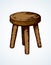 Wooden round stool. Vector drawing