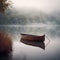 Wooden Rowboat On Misty Lake