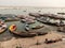 Wooden rowboats by on the river Ganga